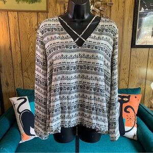 Lush Boho Patterned Long Sleeve Angel Wing Top
